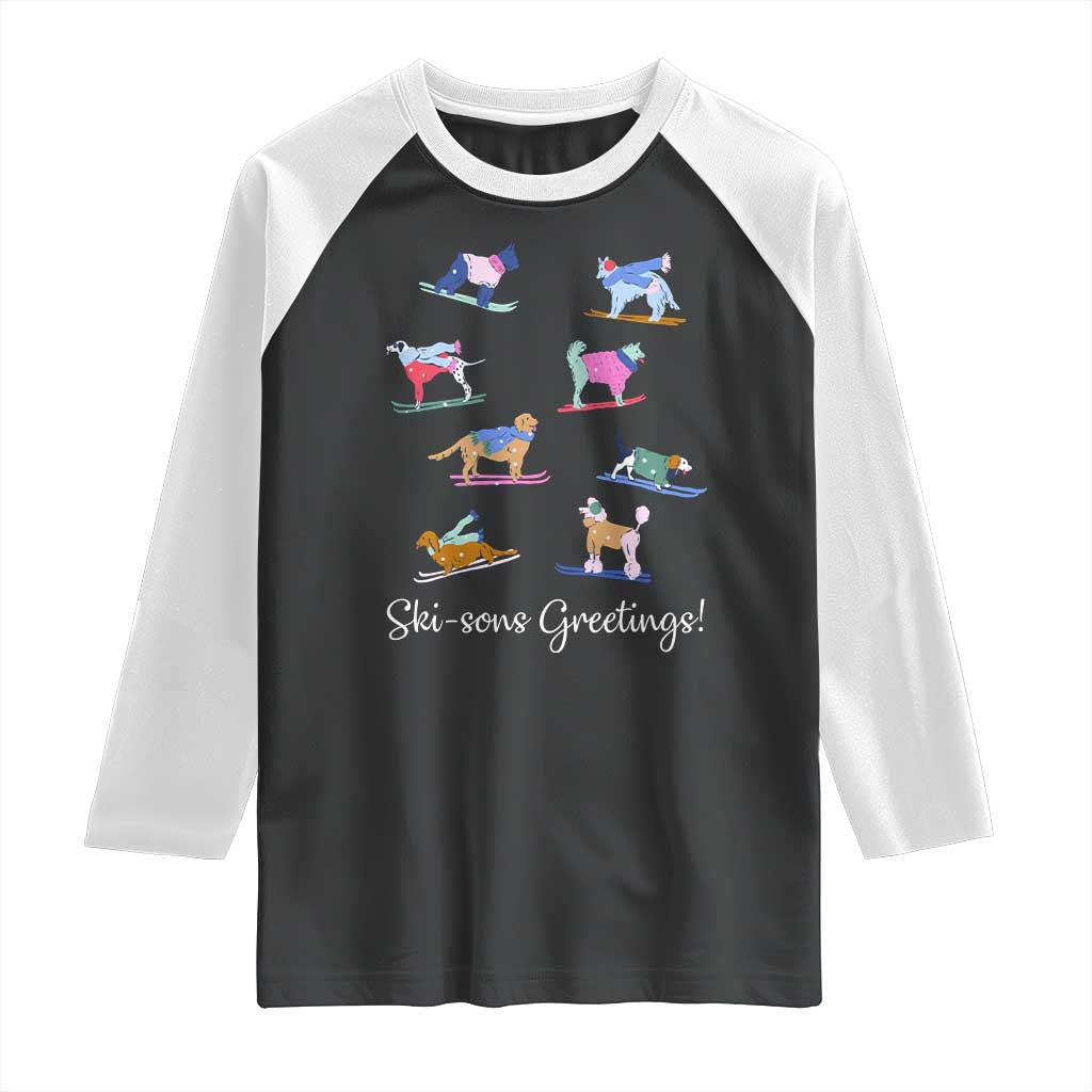 Funny Skiing Dog Raglan Shirt Ski Sons Greetings Ski Winter Sport TS11 Black White Print Your Wear