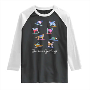Funny Skiing Dog Raglan Shirt Ski Sons Greetings Ski Winter Sport TS11 Black White Print Your Wear