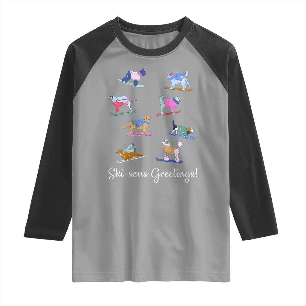 Funny Skiing Dog Raglan Shirt Ski Sons Greetings Ski Winter Sport TS11 Sport Gray Black Print Your Wear