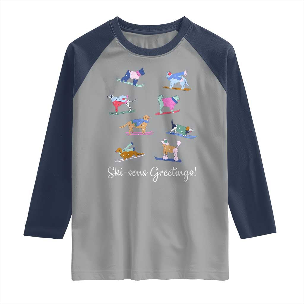 Funny Skiing Dog Raglan Shirt Ski Sons Greetings Ski Winter Sport TS11 Sport Gray Navy Print Your Wear