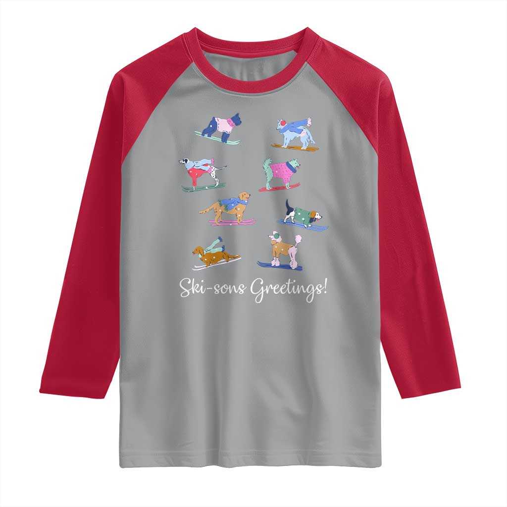 Funny Skiing Dog Raglan Shirt Ski Sons Greetings Ski Winter Sport TS11 Sport Gray Red Print Your Wear