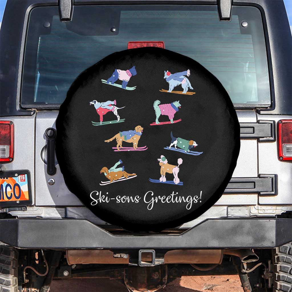 Funny Skiing Dog Spare Tire Cover Ski Sons Greetings Ski Winter Sport TS11 No hole Black Print Your Wear