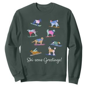 Funny Skiing Dog Sweatshirt Ski Sons Greetings Ski Winter Sport TS11 Dark Forest Green Print Your Wear