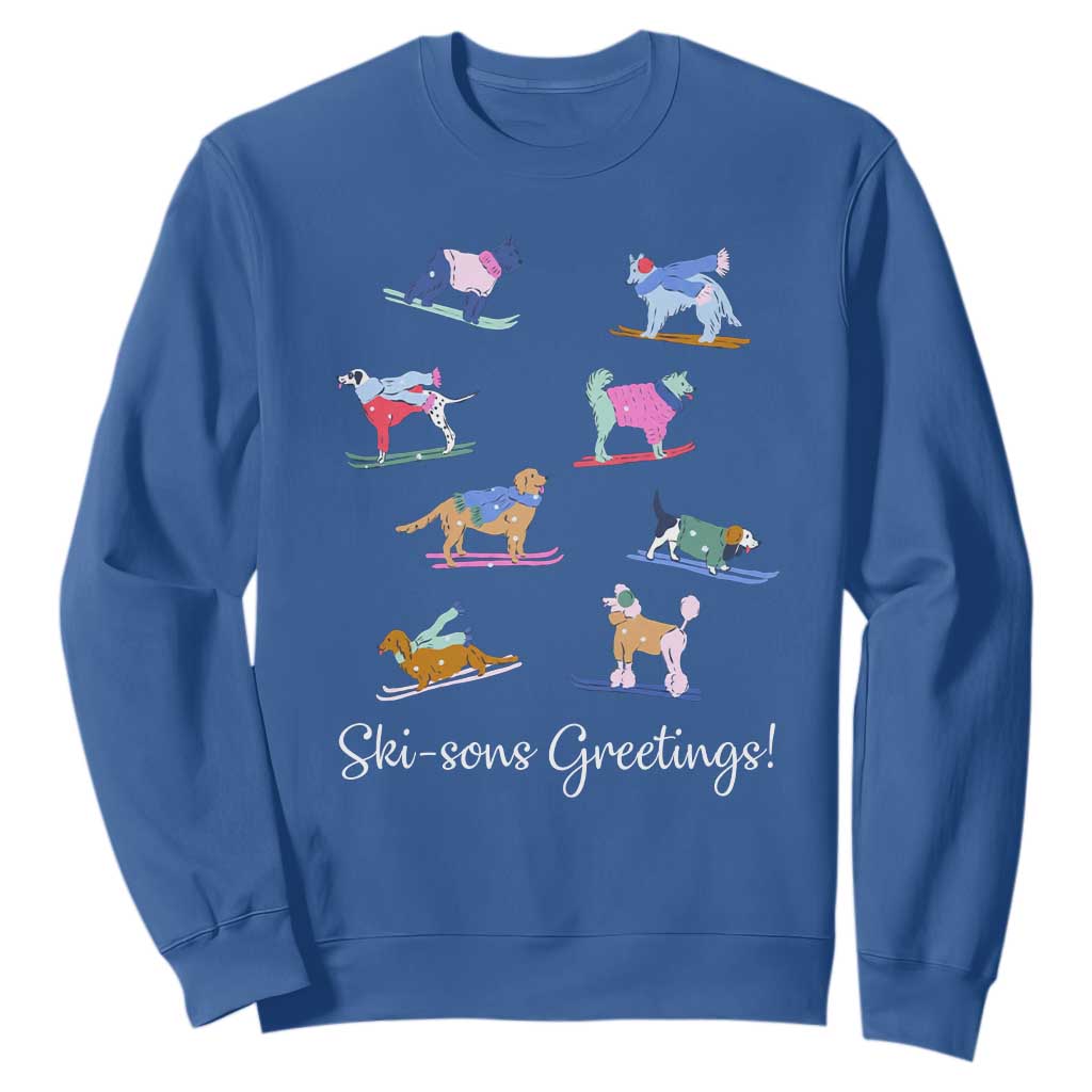 Funny Skiing Dog Sweatshirt Ski Sons Greetings Ski Winter Sport TS11 Royal Blue Print Your Wear