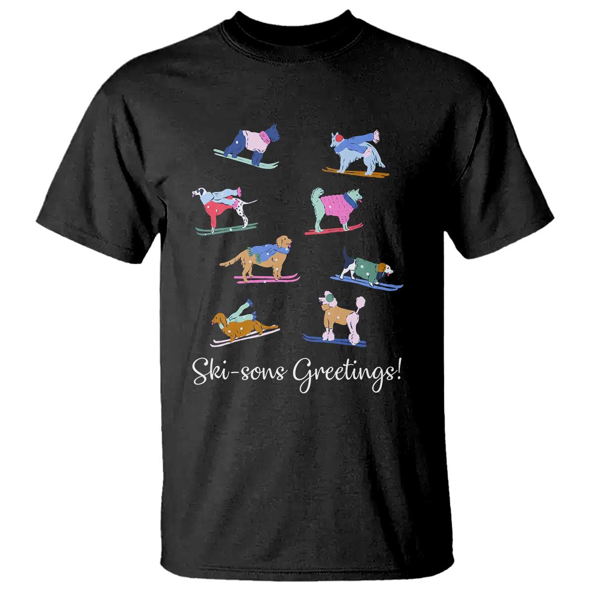 Funny Skiing Dog T Shirt Ski Sons Greetings Ski Winter Sport TS11 Black Print Your Wear