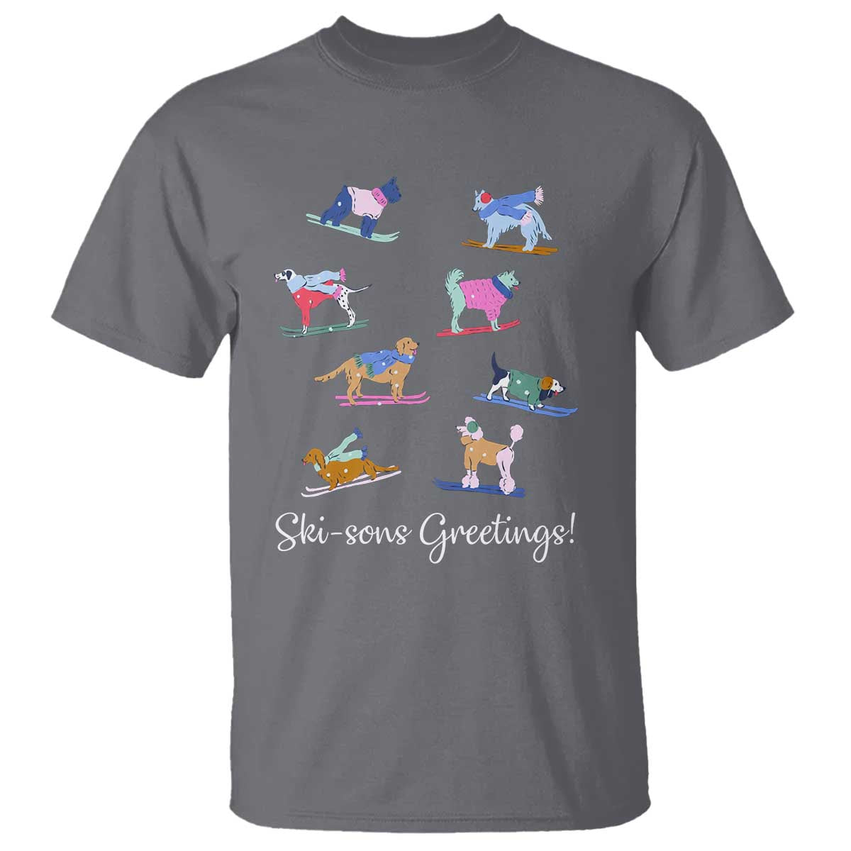 Funny Skiing Dog T Shirt Ski Sons Greetings Ski Winter Sport TS11 Charcoal Print Your Wear