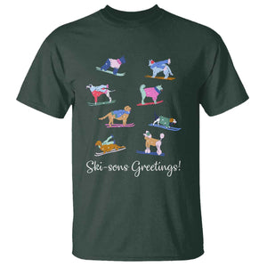 Funny Skiing Dog T Shirt Ski Sons Greetings Ski Winter Sport TS11 Dark Forest Green Print Your Wear