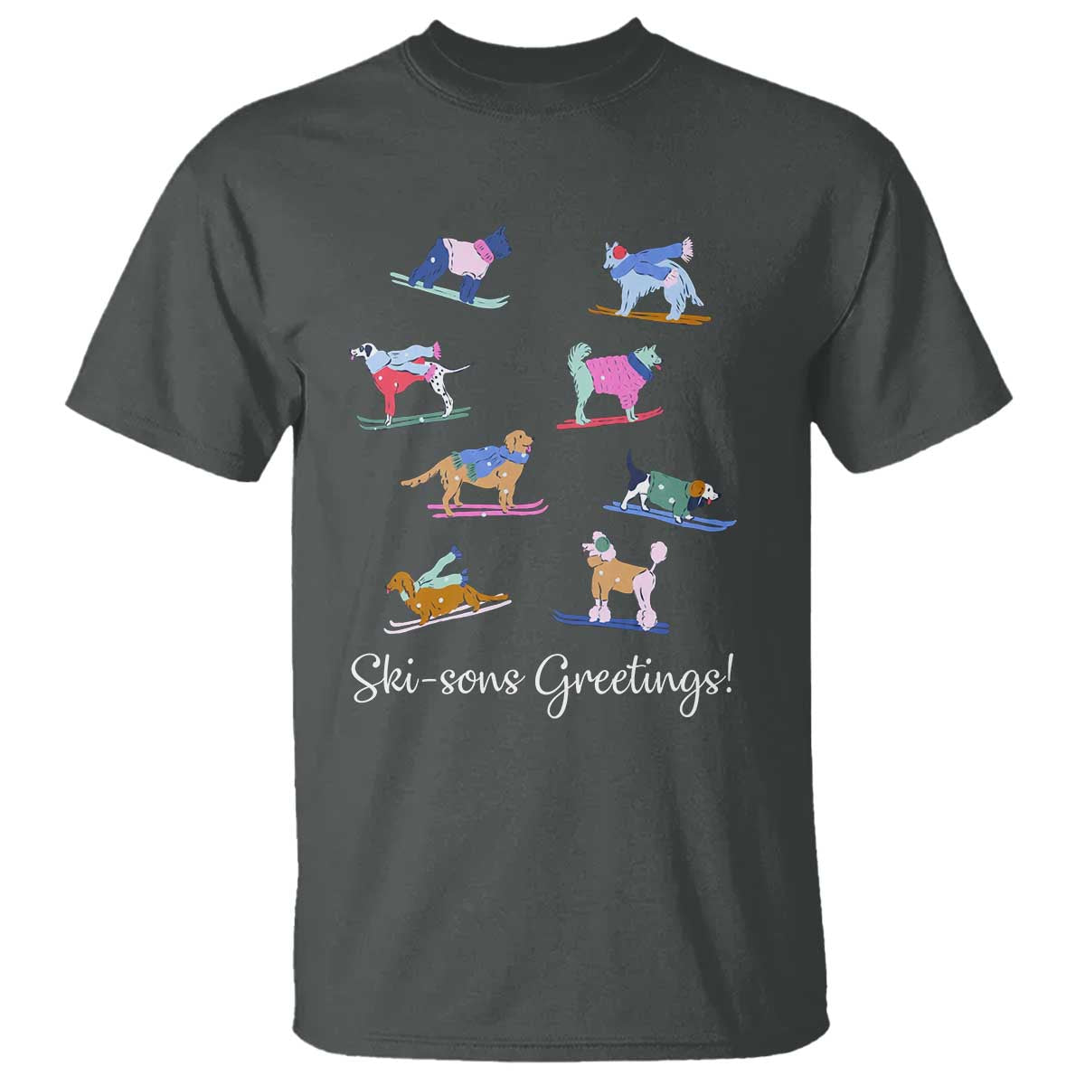 Funny Skiing Dog T Shirt Ski Sons Greetings Ski Winter Sport TS11 Dark Heather Print Your Wear