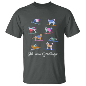 Funny Skiing Dog T Shirt Ski Sons Greetings Ski Winter Sport TS11 Dark Heather Print Your Wear