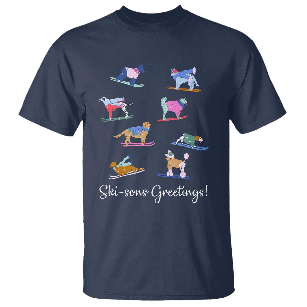 Funny Skiing Dog T Shirt Ski Sons Greetings Ski Winter Sport TS11 Navy Print Your Wear