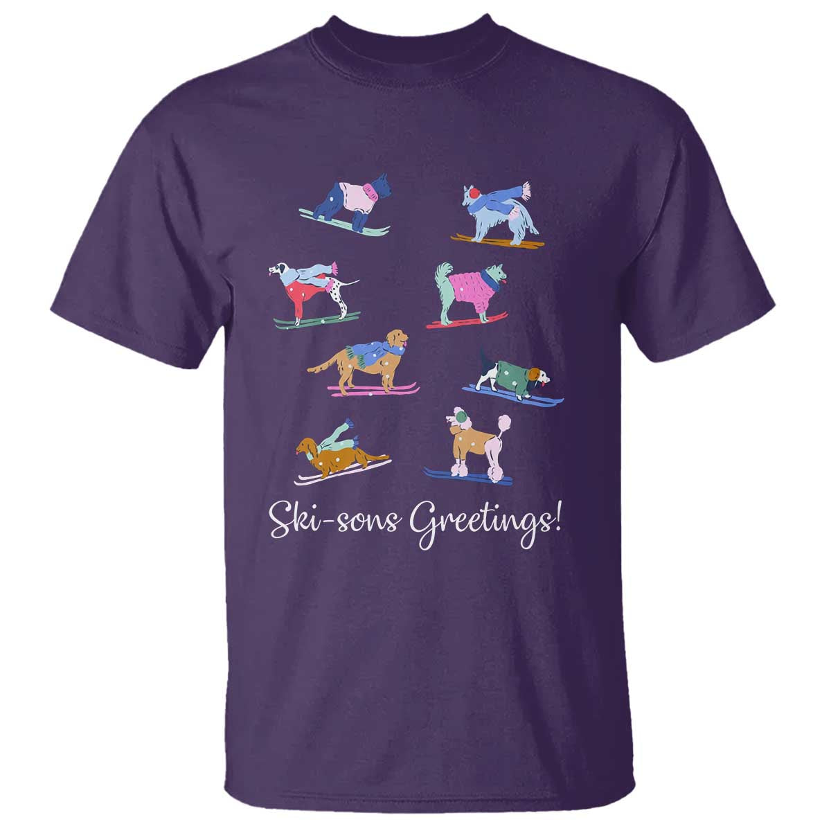 Funny Skiing Dog T Shirt Ski Sons Greetings Ski Winter Sport TS11 Purple Print Your Wear