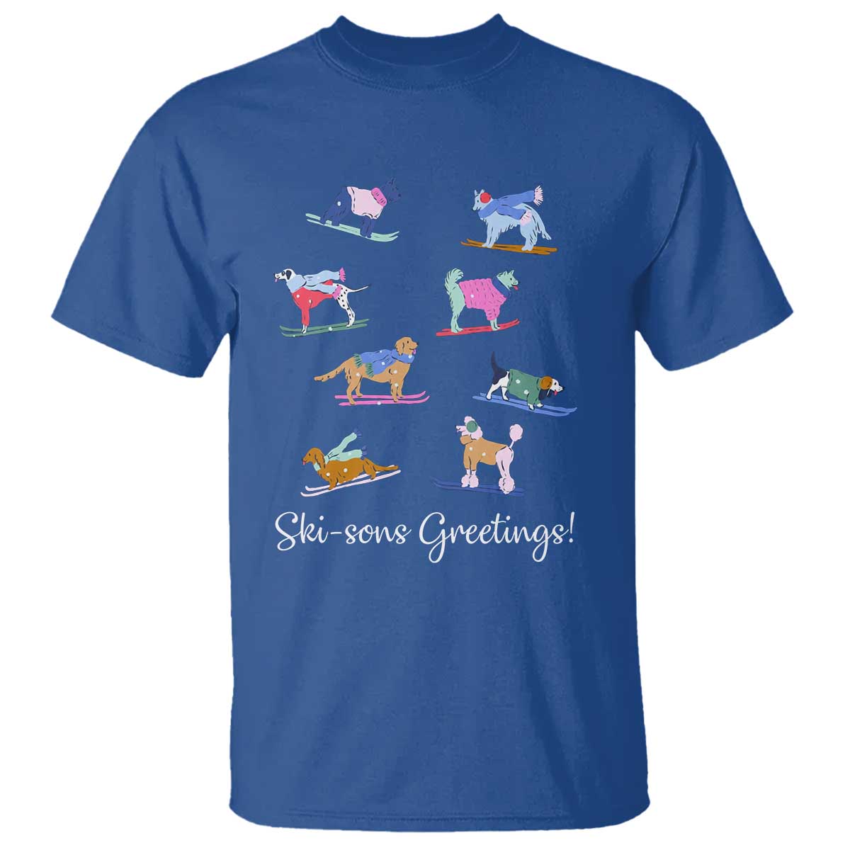 Funny Skiing Dog T Shirt Ski Sons Greetings Ski Winter Sport TS11 Royal Blue Print Your Wear