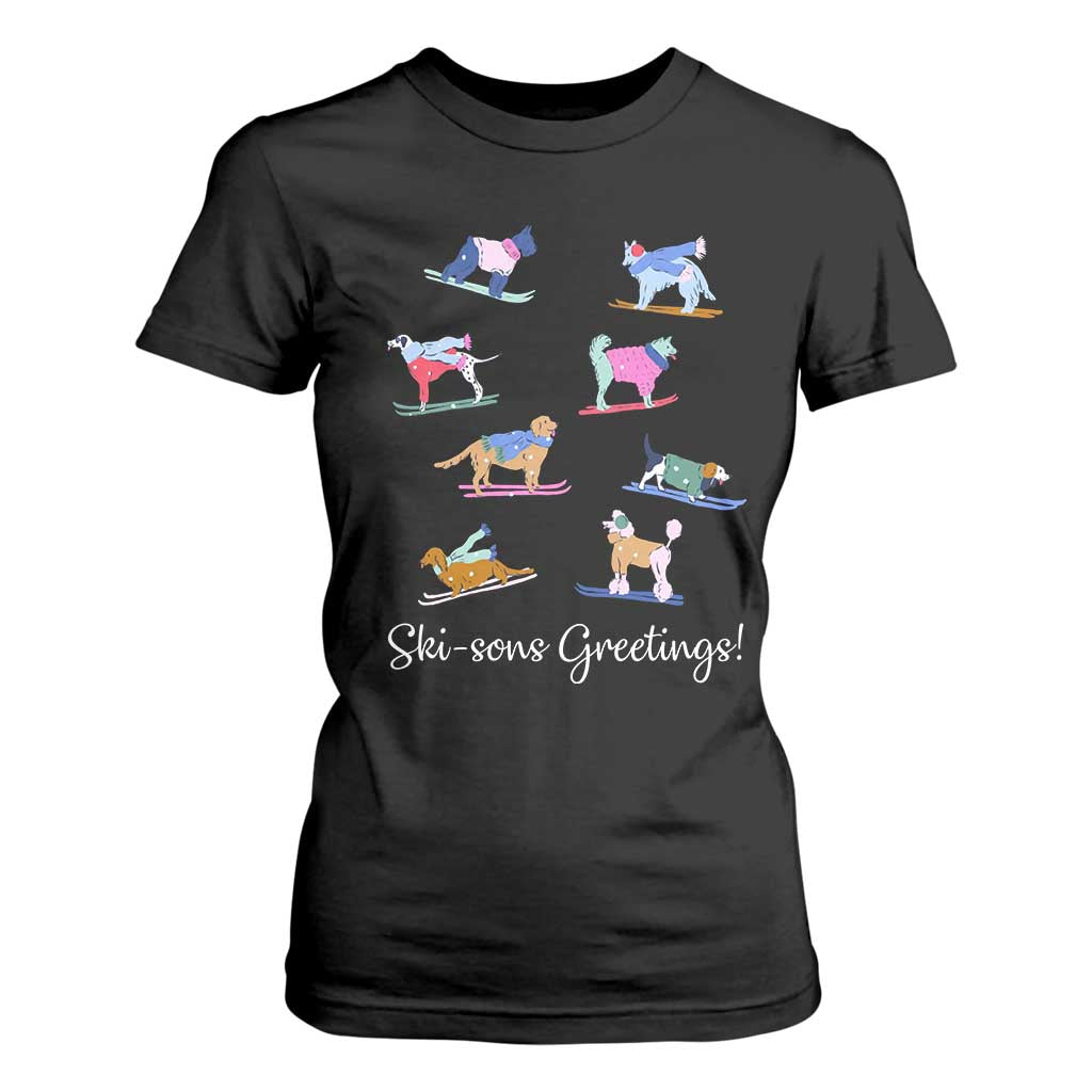 Funny Skiing Dog T Shirt For Women Ski Sons Greetings Ski Winter Sport TS11 Black Print Your Wear