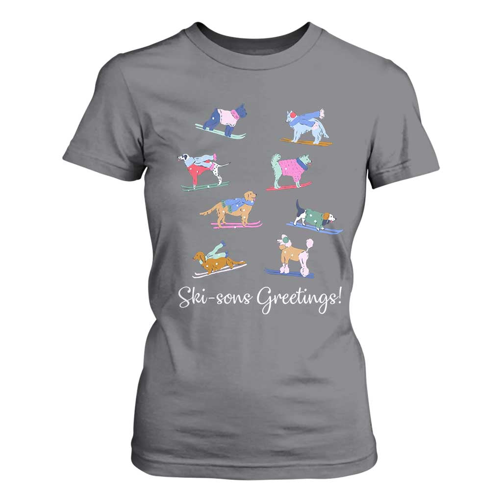 Funny Skiing Dog T Shirt For Women Ski Sons Greetings Ski Winter Sport TS11 Charcoal Print Your Wear