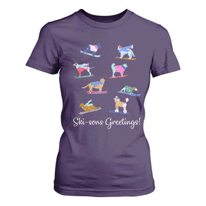 Funny Skiing Dog T Shirt For Women Ski Sons Greetings Ski Winter Sport TS11 Purple Print Your Wear