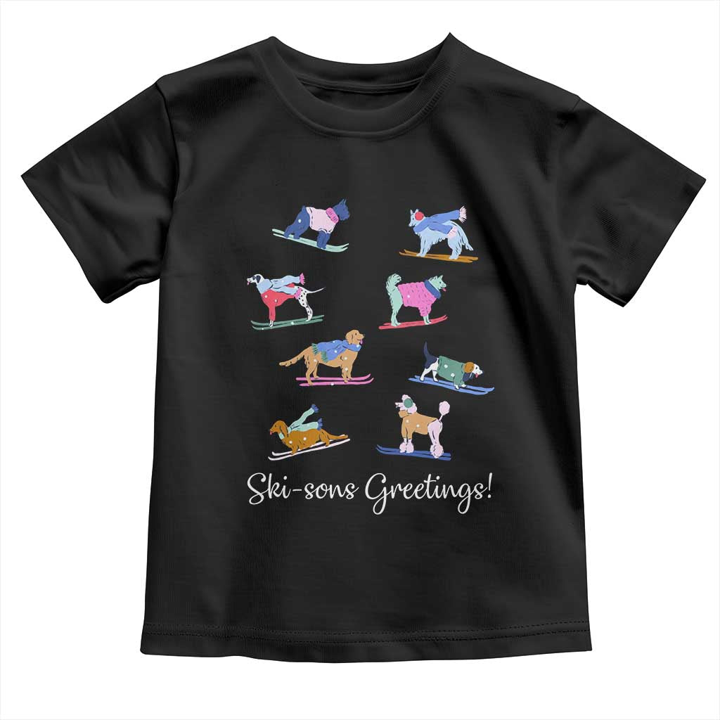 Funny Skiing Dog Toddler T Shirt Ski Sons Greetings Ski Winter Sport TS11 Black Print Your Wear