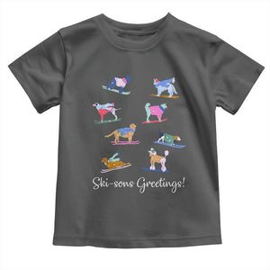 Funny Skiing Dog Toddler T Shirt Ski Sons Greetings Ski Winter Sport TS11 Dark Heather Print Your Wear