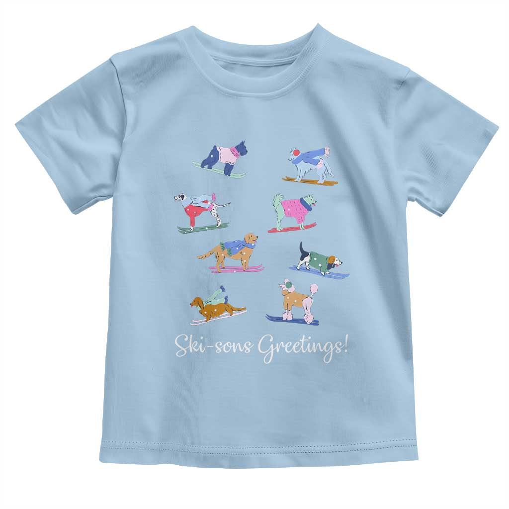 Funny Skiing Dog Toddler T Shirt Ski Sons Greetings Ski Winter Sport TS11 Light Blue Print Your Wear