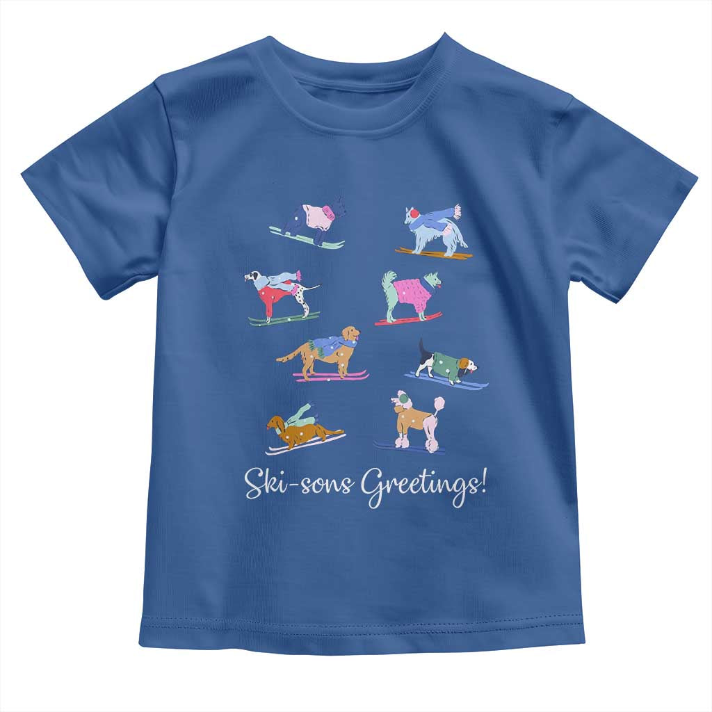 Funny Skiing Dog Toddler T Shirt Ski Sons Greetings Ski Winter Sport TS11 Royal Blue Print Your Wear