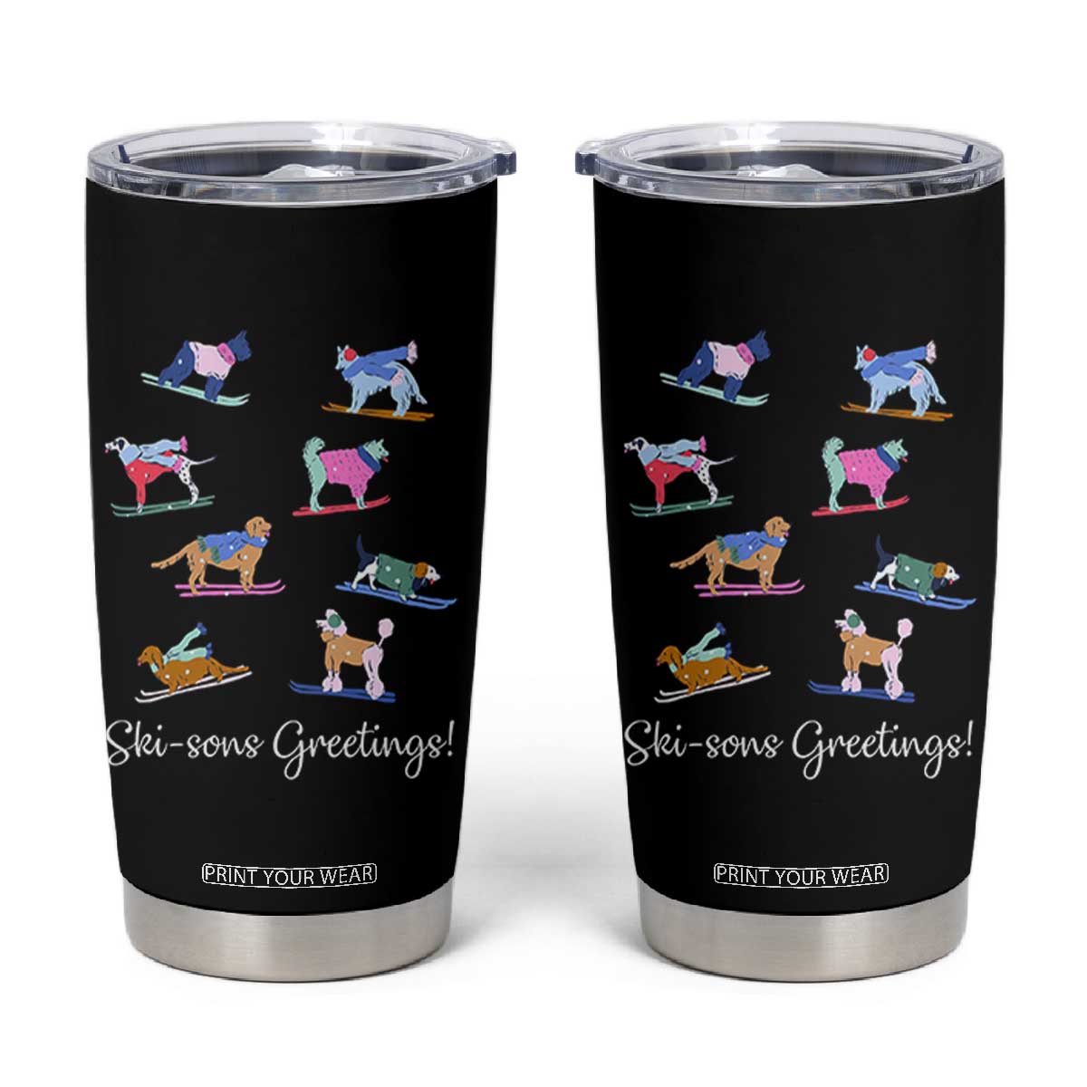 Funny Skiing Dog Tumbler Cup Ski Sons Greetings Ski Winter Sport TS11 Black Print Your Wear