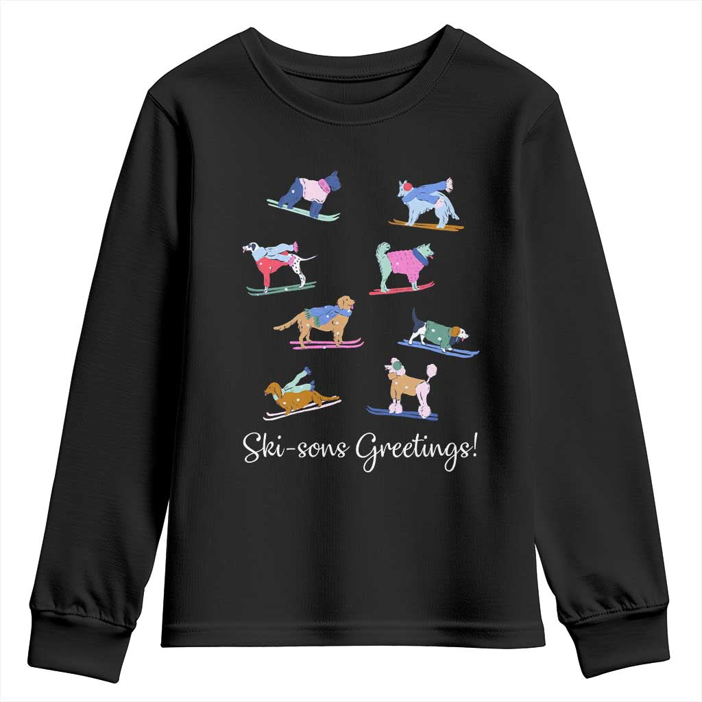 Funny Skiing Dog Youth Sweatshirt Ski Sons Greetings Ski Winter Sport TS11 Black Print Your Wear