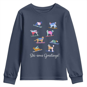 Funny Skiing Dog Youth Sweatshirt Ski Sons Greetings Ski Winter Sport TS11 Navy Print Your Wear