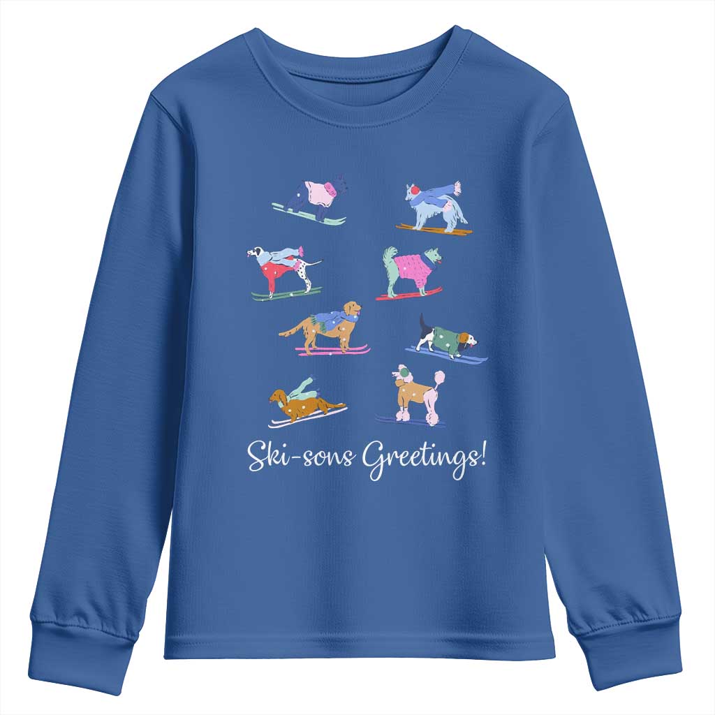 Funny Skiing Dog Youth Sweatshirt Ski Sons Greetings Ski Winter Sport TS11 Royal Blue Print Your Wear