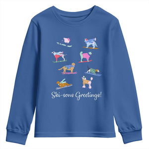 Funny Skiing Dog Youth Sweatshirt Ski Sons Greetings Ski Winter Sport TS11 Royal Blue Print Your Wear