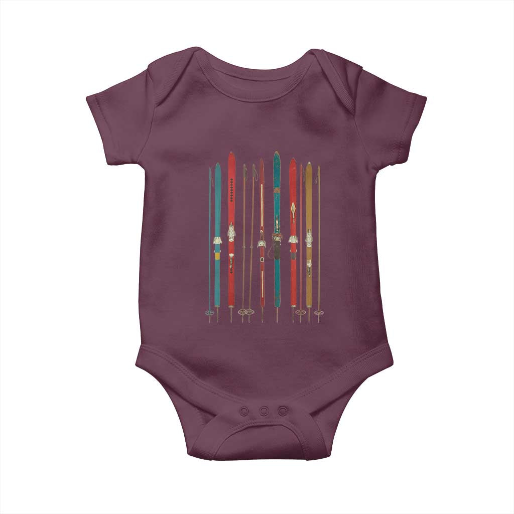 Vintage Skiblades Skiboards Skiing Ski Season Winter Sport Baby Onesie TS11 Maroon Print Your Wear