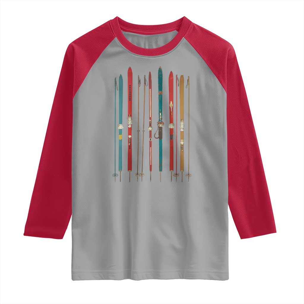 Vintage Skiblades Skiboards Skiing Ski Season Winter Sport Raglan Shirt TS11 Sport Gray Red Print Your Wear