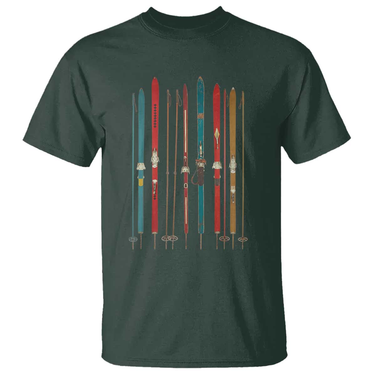Vintage Skiblades Skiboards Skiing Ski Season Winter Sport T Shirt TS11 Dark Forest Green Print Your Wear