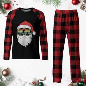 Funny Ski Christmas Winter Sport Skiing Santa Hat Plaid Pajama Set TS11 Buffalo Plaid Print Your Wear