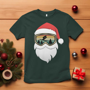 Funny Ski Christmas Winter Sport Skiing Santa Hat T Shirt TS11 Dark Forest Green Print Your Wear