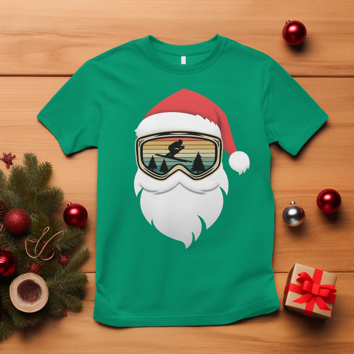 Funny Ski Christmas Winter Sport Skiing Santa Hat T Shirt TS11 Irish Green Print Your Wear