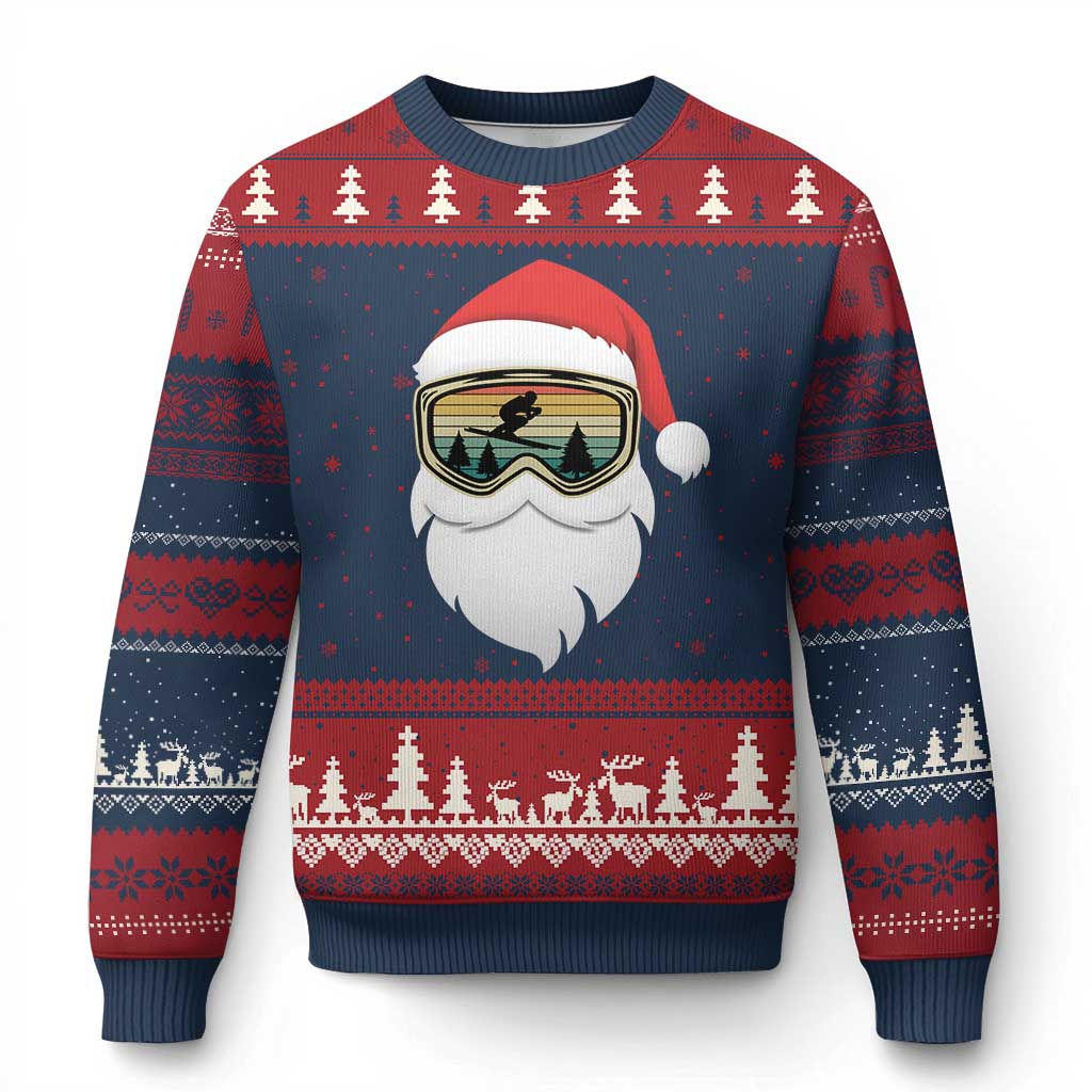 Funny Ski Xmas Winter Sport Skiing Santa Hat Ugly Christmas Sweater TS11 Navy Red Print Your Wear