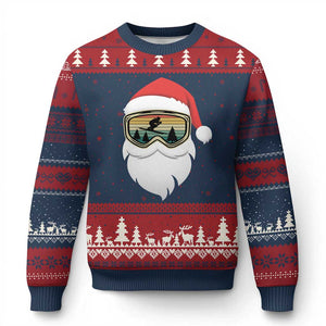 Funny Ski Xmas Winter Sport Skiing Santa Hat Ugly Christmas Sweater TS11 Navy Red Print Your Wear