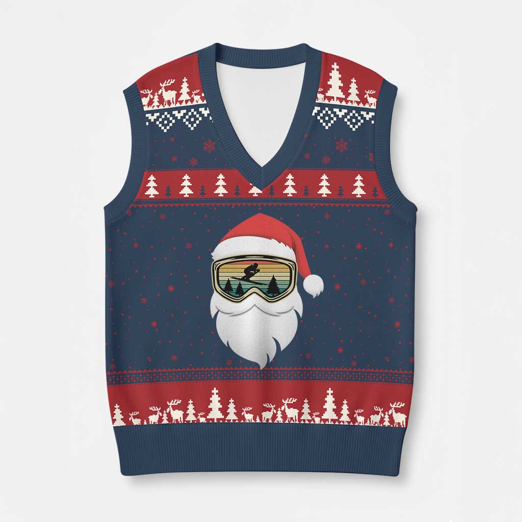 Funny Ski Xmas Winter Sport Skiing Santa Hat V-Neck Knit Sweater Vest TS11 Navy Red Print Your Wear