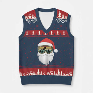 Funny Ski Xmas Winter Sport Skiing Santa Hat V-Neck Knit Sweater Vest TS11 Navy Red Print Your Wear