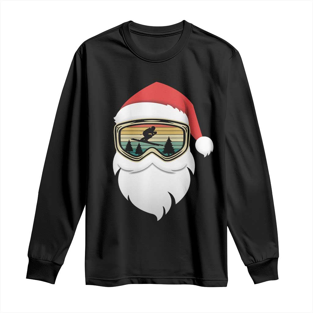 Funny Ski Christmas Winter Sport Skiing Santa Hat Long Sleeve Shirt TS11 Black Print Your Wear