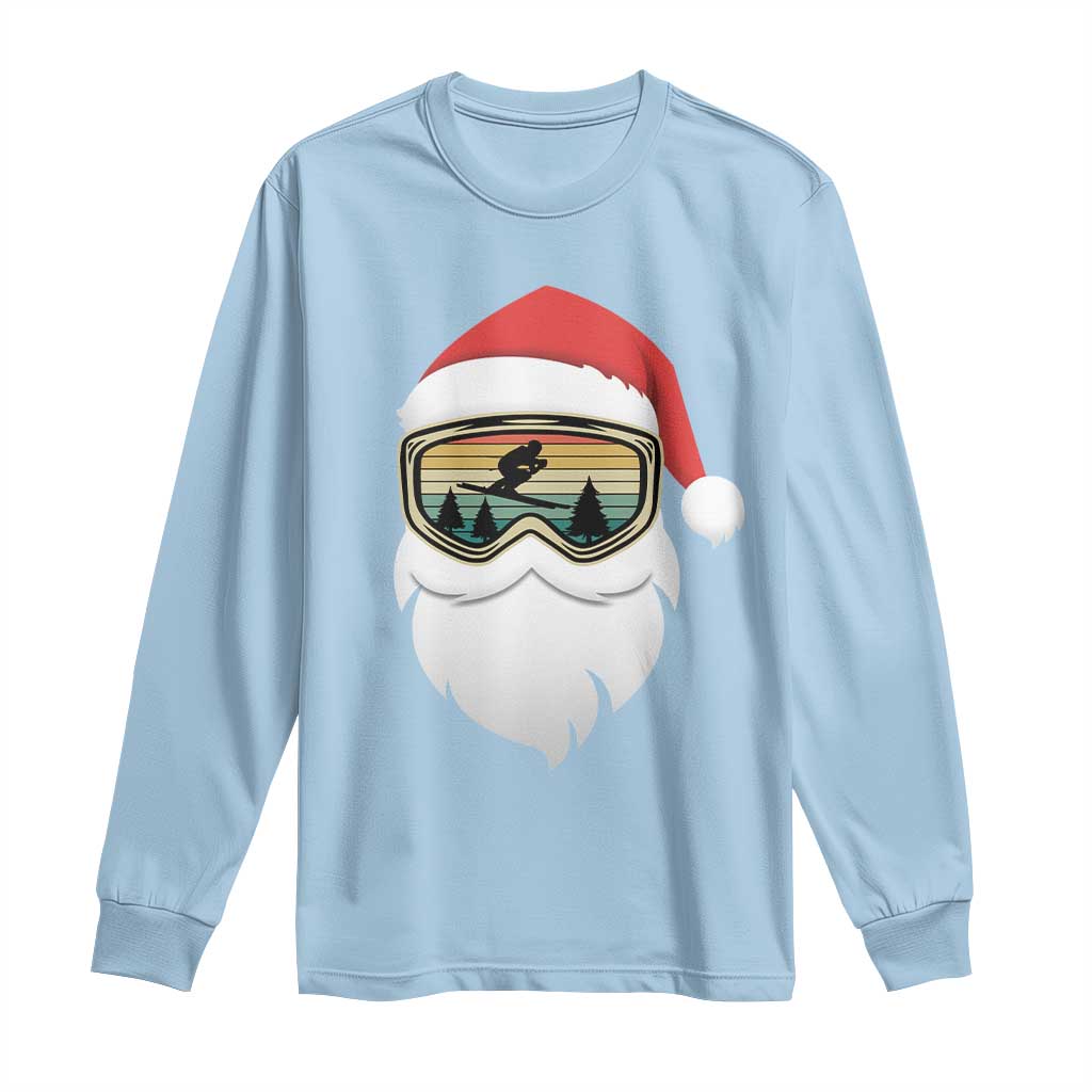 Funny Ski Christmas Winter Sport Skiing Santa Hat Long Sleeve Shirt TS11 Light Blue Print Your Wear