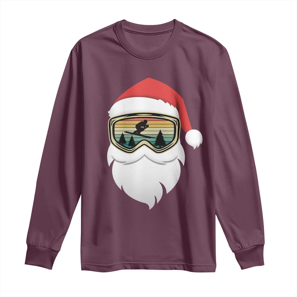 Funny Ski Christmas Winter Sport Skiing Santa Hat Long Sleeve Shirt TS11 Maroon Print Your Wear