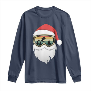 Funny Ski Christmas Winter Sport Skiing Santa Hat Long Sleeve Shirt TS11 Navy Print Your Wear