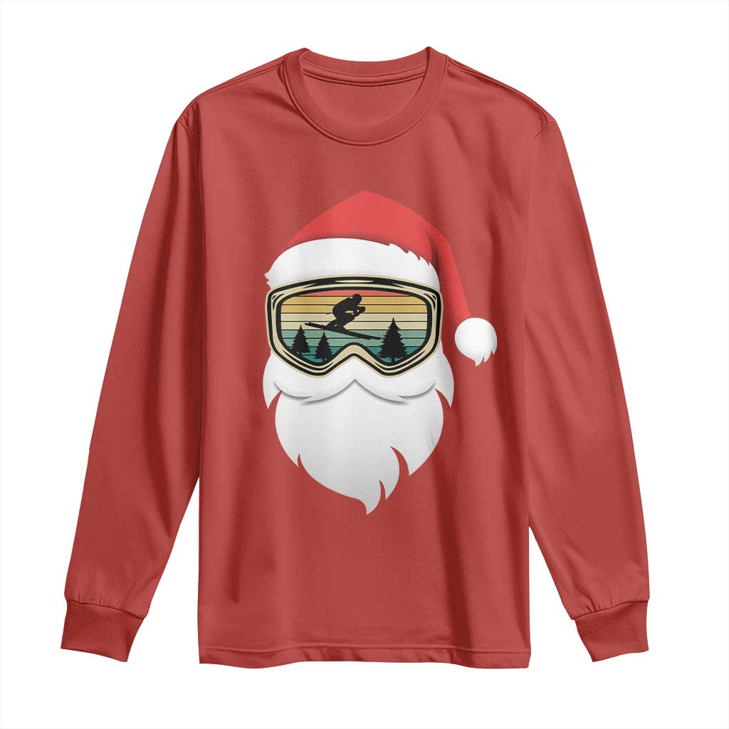 Funny Ski Christmas Winter Sport Skiing Santa Hat Long Sleeve Shirt TS11 Red Print Your Wear