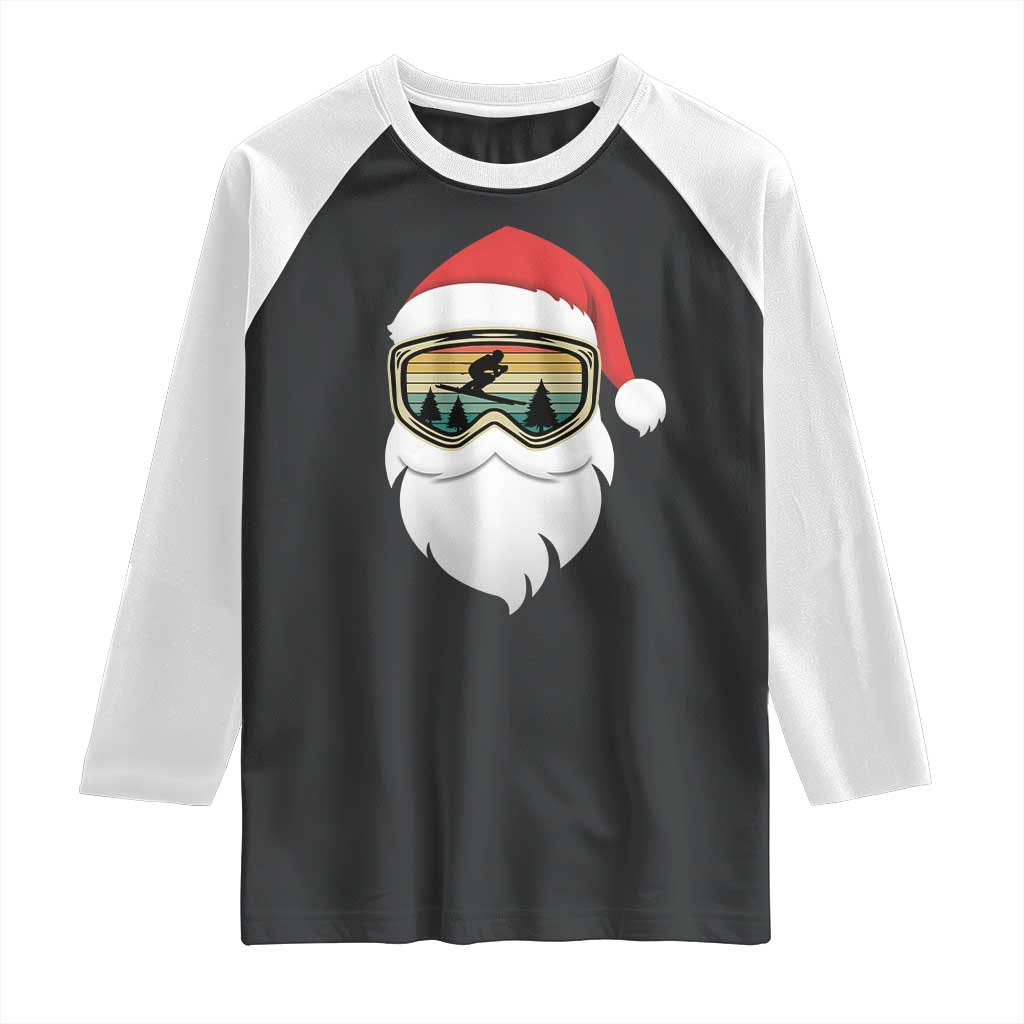 Funny Ski Christmas Winter Sport Skiing Santa Hat Raglan Shirt TS11 Black White Print Your Wear