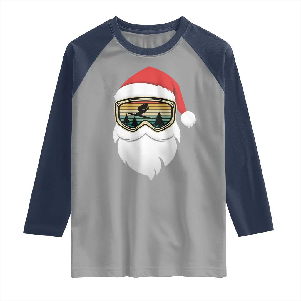 Funny Ski Christmas Winter Sport Skiing Santa Hat Raglan Shirt TS11 Sport Gray Navy Print Your Wear