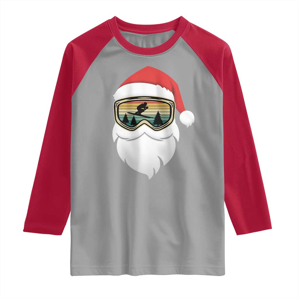 Funny Ski Christmas Winter Sport Skiing Santa Hat Raglan Shirt TS11 Sport Gray Red Print Your Wear