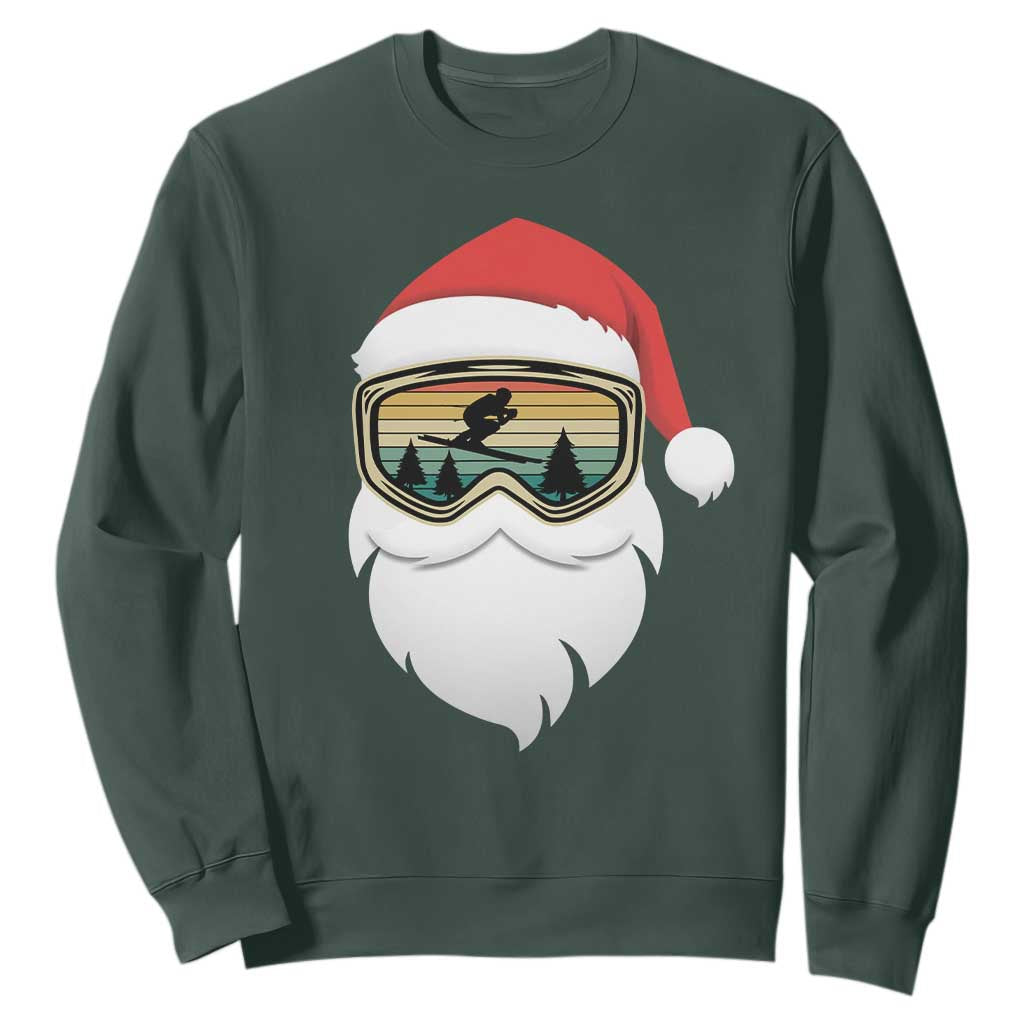 Funny Ski Christmas Winter Sport Skiing Santa Hat Sweatshirt TS11 Dark Forest Green Print Your Wear
