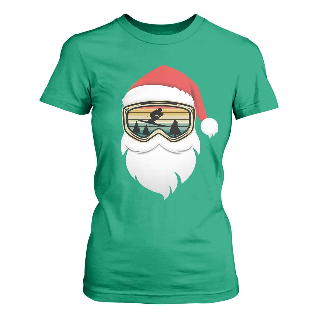 Funny Ski Christmas Winter Sport Skiing Santa Hat T Shirt For Women TS11 Irish Green Print Your Wear