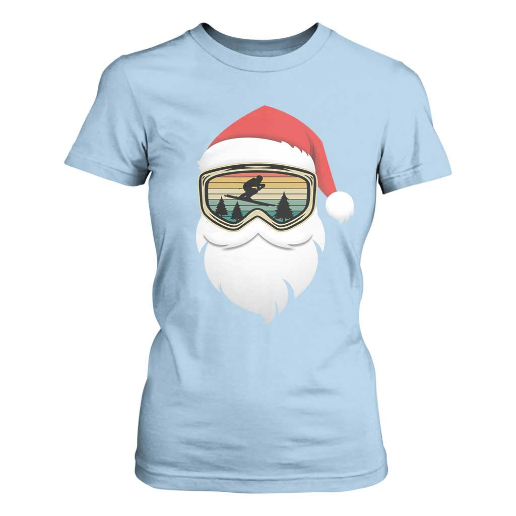 Funny Ski Christmas Winter Sport Skiing Santa Hat T Shirt For Women TS11 Light Blue Print Your Wear