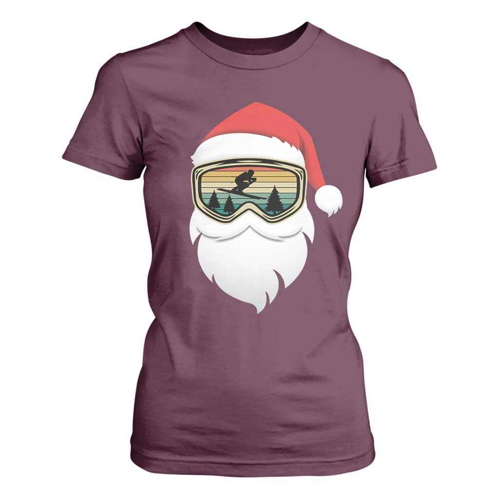 Funny Ski Christmas Winter Sport Skiing Santa Hat T Shirt For Women TS11 Maroon Print Your Wear